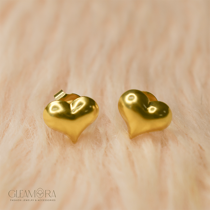 Elegant Gold Heart Stud Earrings