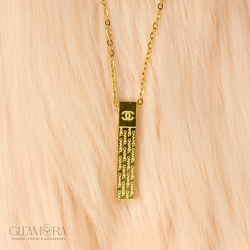 Zipper Pull Gold Plated Bar Necklace