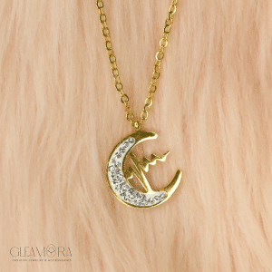 Crescent Moon Pendant Necklace with Crystal Accents